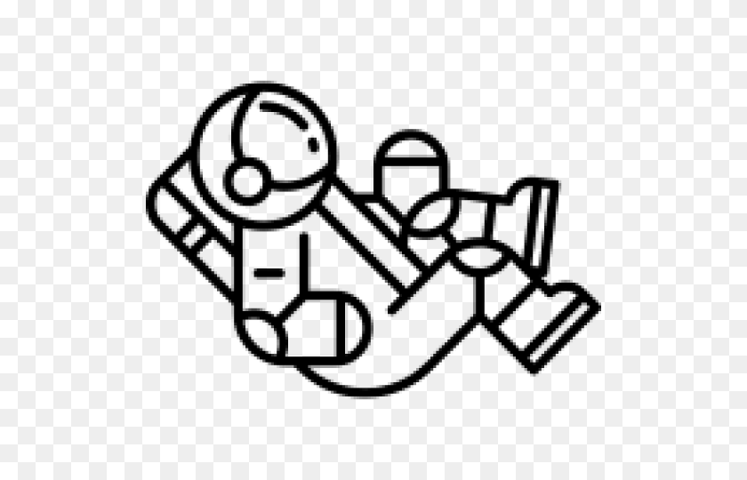 640x480 Нарисованный Космонавт - Астронавт Черно-Белый Клипарт