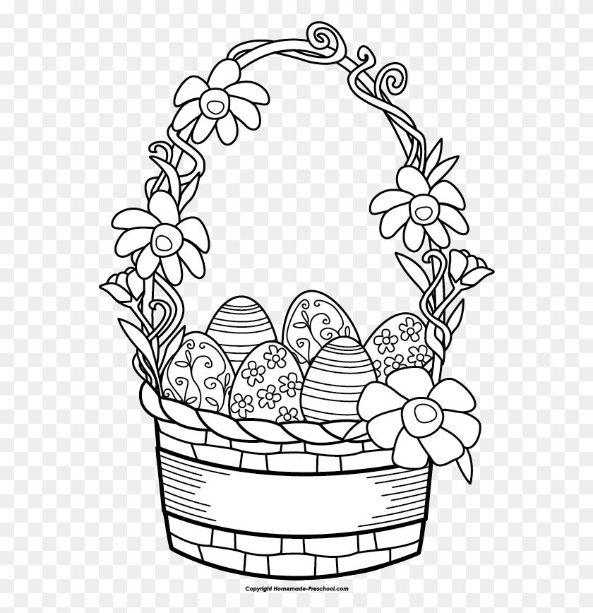 562x808 Drawn Basket Easter - Basketball Net Clipart Black And White