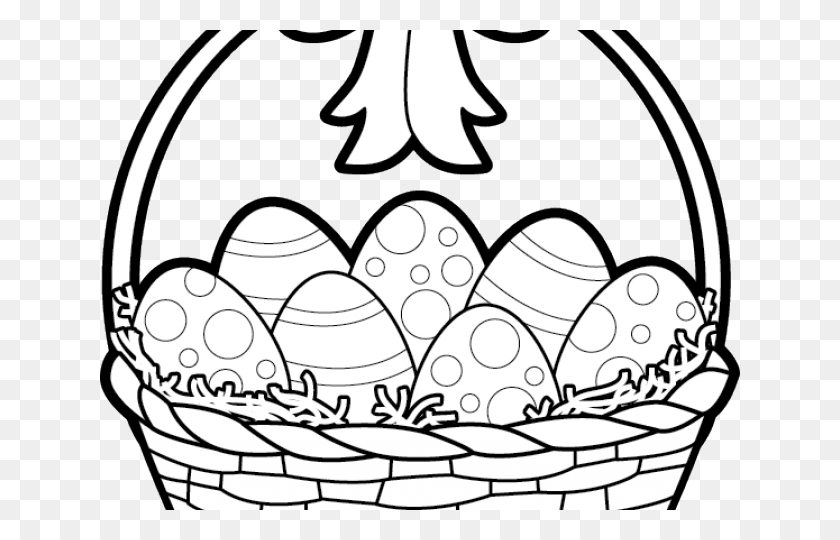 640x480 Нарисованная Корзина Пасха - Пасхальное Яйцо Охота Клипарт Черно-Белый