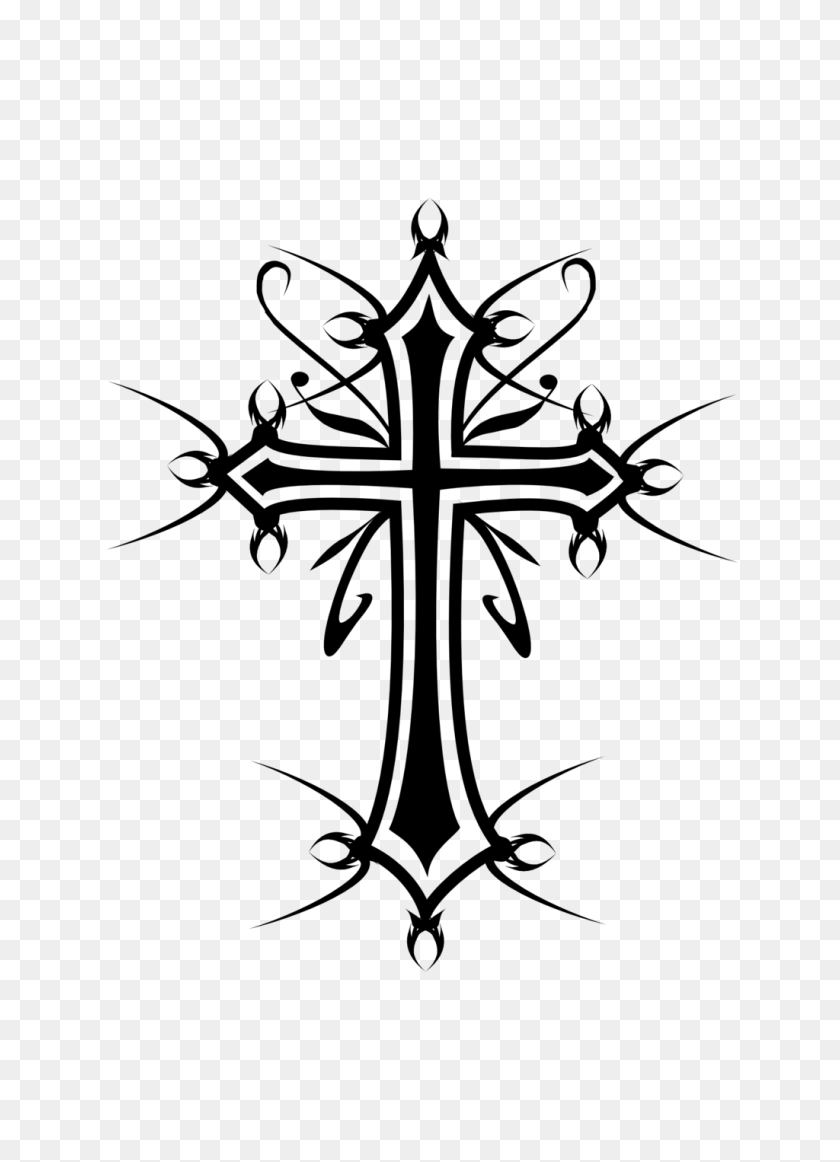 1024x1448 Drawn Cross Black And White - Crucifix Clipart Black And White