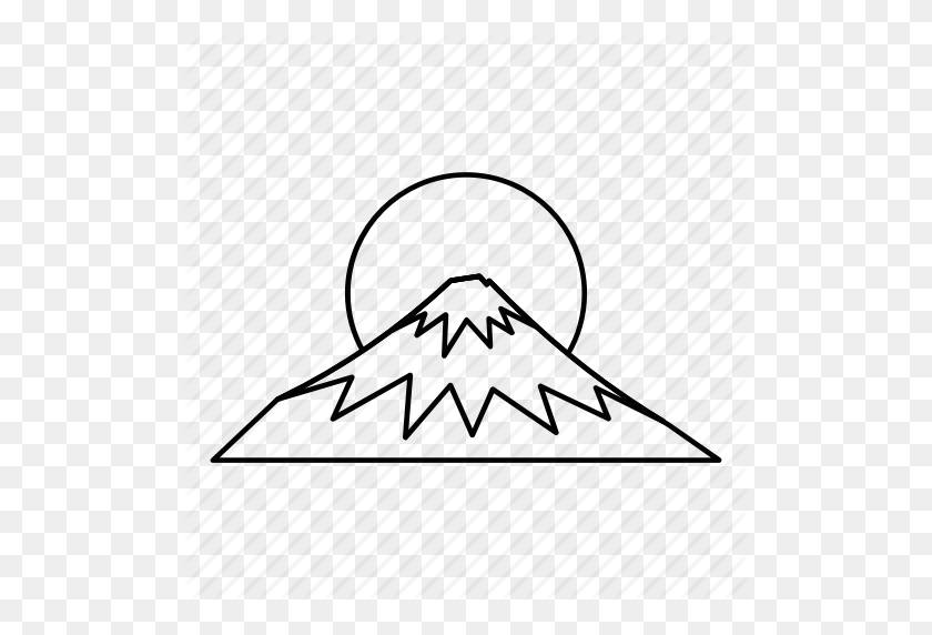 512x512 Dibujado, Fuji, Saludo, Línea, Montaña, Contorno, Icono Sagrado - Contorno De Montaña Png