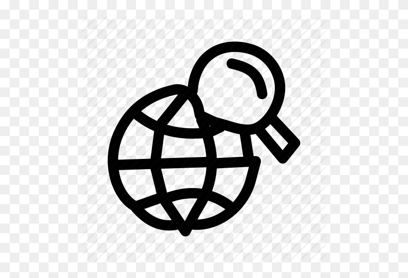 512x512 Drawn, Globe, Hand, Internet, Magnifier, Navigation, Search Icon - Black And White Globe Clipart