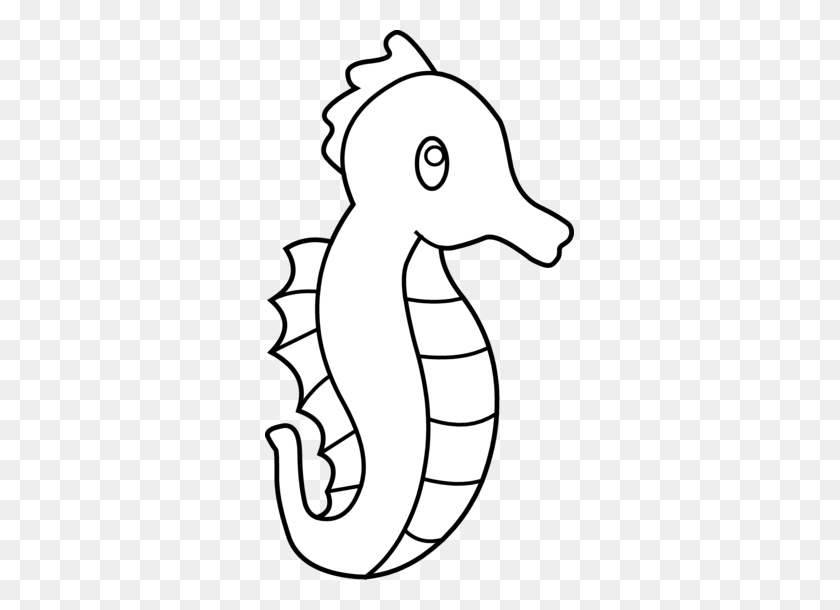 309x550 Drawn Seahorse Black And White - Mermaid Clipart Outline