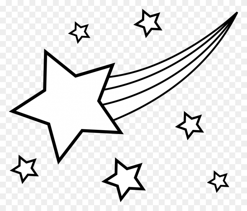 830x703 Нарисованная Падающая Звезда Черно-Белая - Луна И Звезды Клипарт Черно-Белый