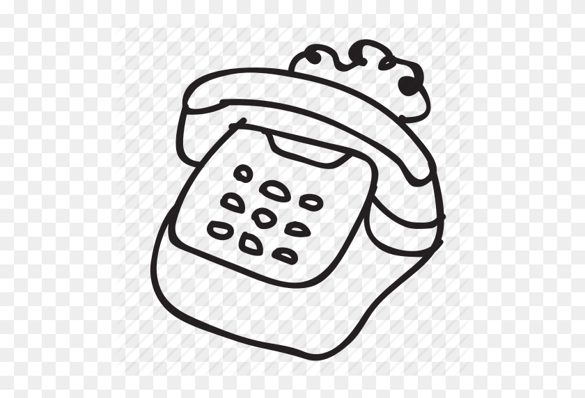 512x512 Нарисованный Телефон Мультфильм - Телефон Клипарт Черно-Белый