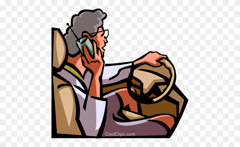480x457 Driving While Talking On Her Cell Phone Royalty Free Vector Clip - Students Talking Clipart