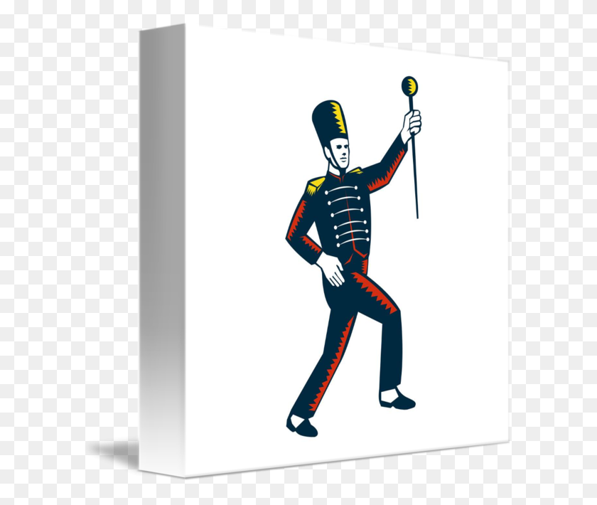 606x650 Drum Major Marching Band Leader Woodcut - Marching Band PNG