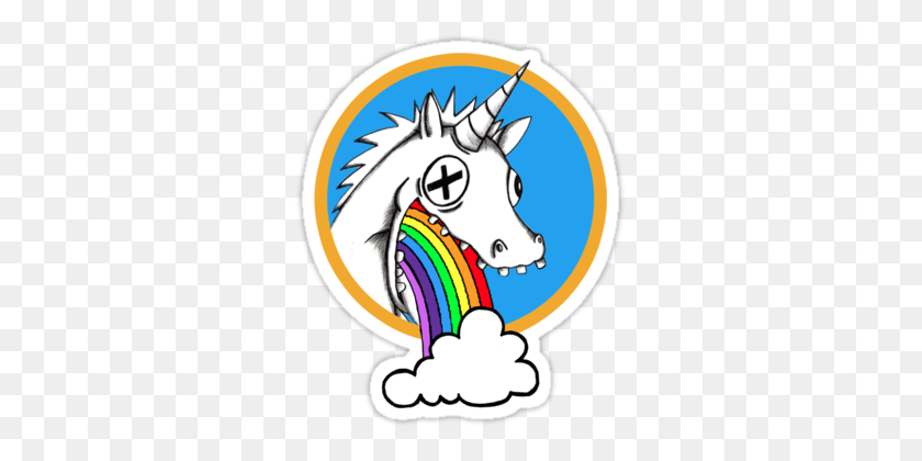 375x360 Drunk Unicorns Make Rainbows!' Sticker - Dabbing Unicorn PNG
