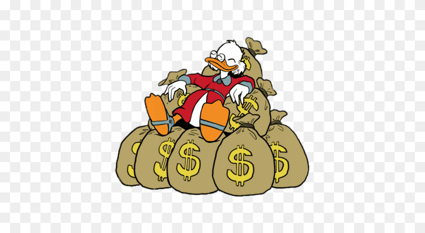 400x400 Ducktales Scrooge Mcduck Lying On Money Bags Transparent Png - Scrooge Mcduck PNG