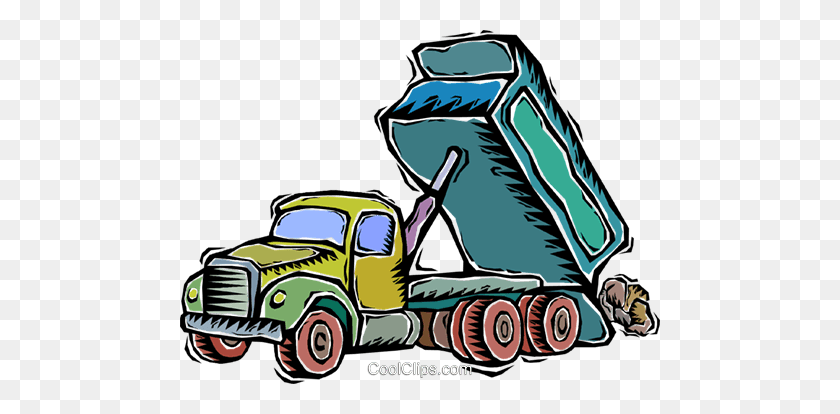 480x354 Dump Truck Unloading Boulders Royalty Free Vector Clip Art - Free Dump Truck Clipart