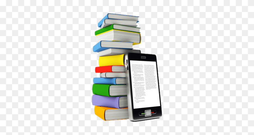 308x389 E Book In Front Of Book Pile Transparent Png - Pile Of Books PNG