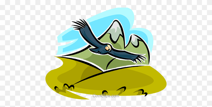 480x365 Águila Volando Con Montañas Royalty Free Vector Clipart - Montañas Clipart Png