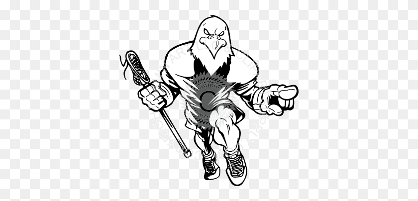 361x344 Eagle Holding Lacrosse Stick And Pointing - Lacrosse Clipart