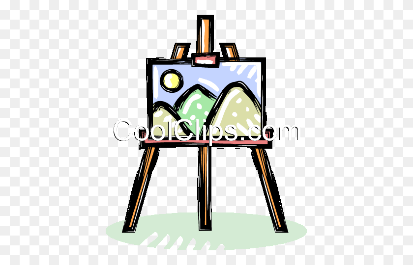409x480 Easel With A Painting Royalty Free Vector Clip Art Illustration - Paint Easel Clipart