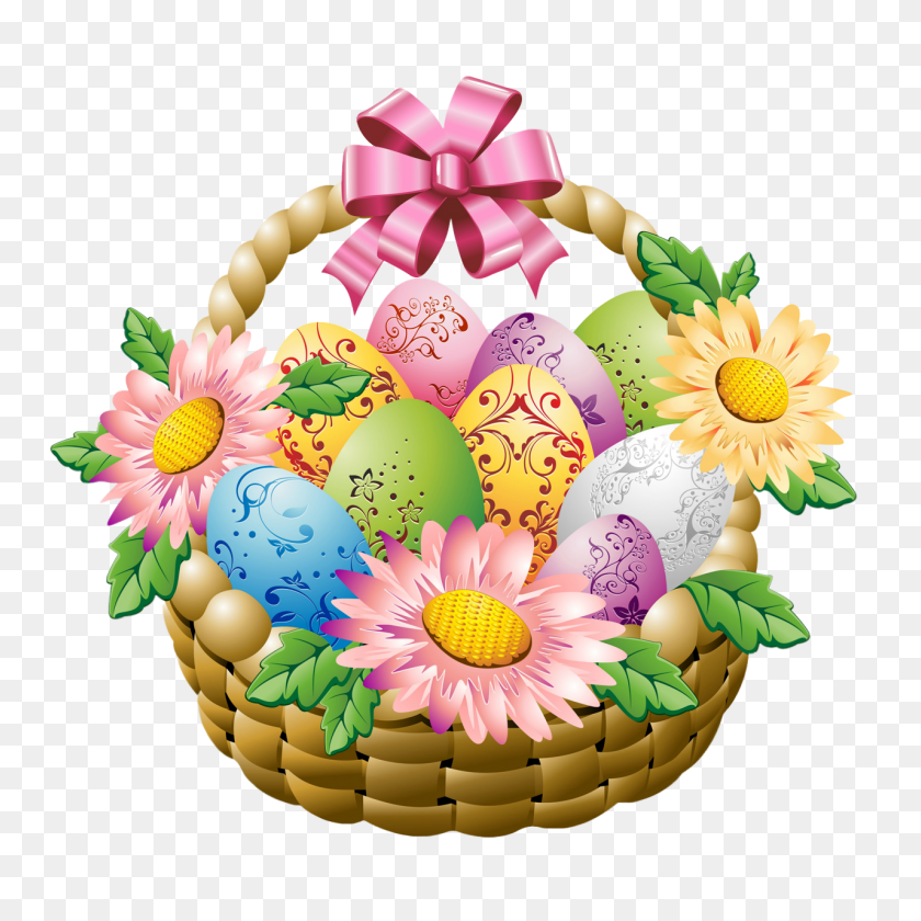 1280x1280 Easter Basket With Easter Eggs And Flowers Png Gallery - Easter Flowers Clipart