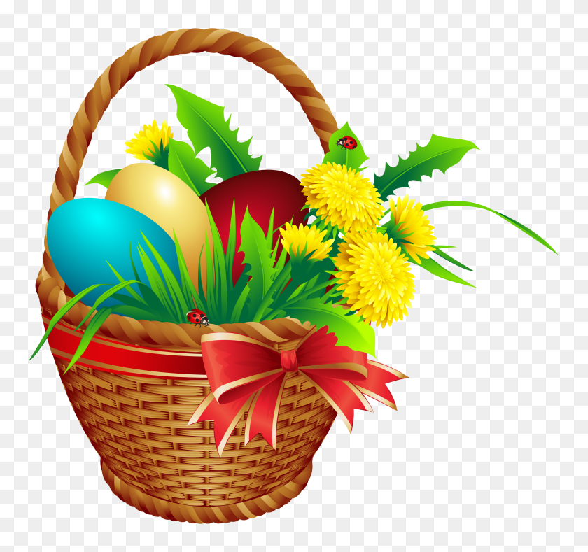 3839x3592 Easter Bunny Basket Clip Art - Easter Egg Basket Clipart