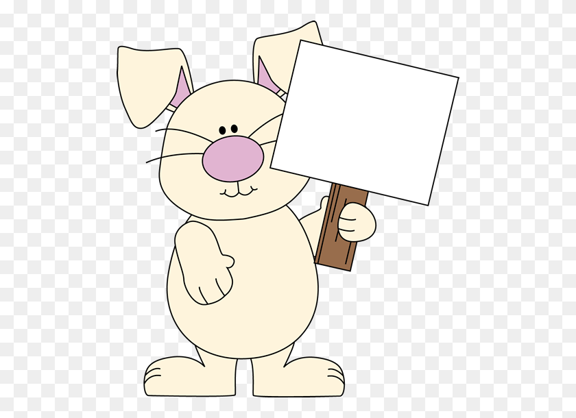 500x550 Easter Bunny With A Blank Sign Clip Art - Clipart Bunny