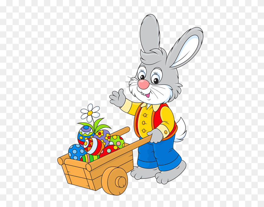 490x600 Easter Bunny With Egg Cart Png Picture - Rabbit PNG