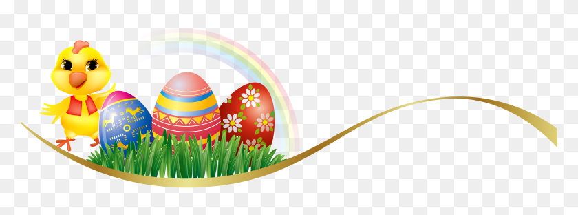 7226x2341 Easter Deco With Eggs And Chicken Png Clipart Gallery - Monday Clip Art Free