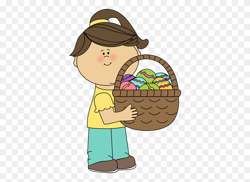 376x550 Easter Kids Clip Art - Egg Hunt Clipart