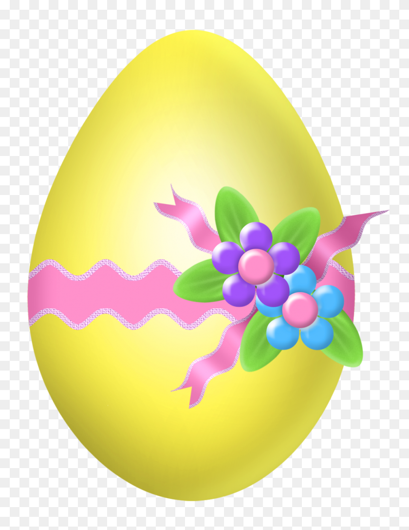 958x1262 Easter Yellow Egg With Flower Decoration Png Clipart Picture - Easter PNG
