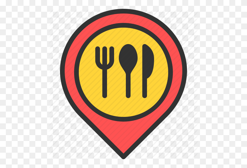 512x512 Comer, Alimentos, Ubicación, Mapa, Comida, Pin, Icono De Restaurante - Icono De Restaurante Png