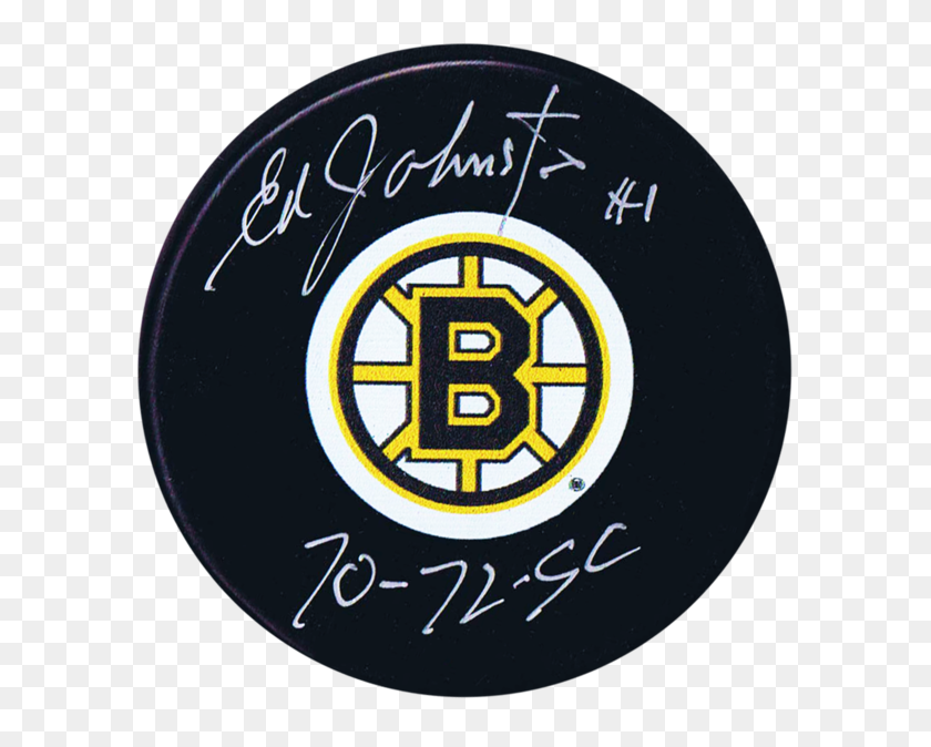 600x614 Ed Johnston Boston Bruins Autographed Sc Puck - Boston Bruins Logo PNG