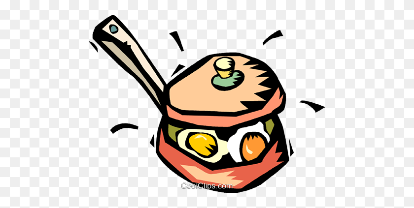 480x363 Eggs Cooking In A Frying Pan Royalty Free Vector Clip Art - Cooking Clipart Free