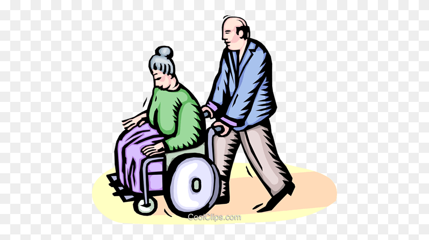 480x411 Elderly Woman In A Wheelchair Royalty Free Vector Clip Art - Elderly Clipart