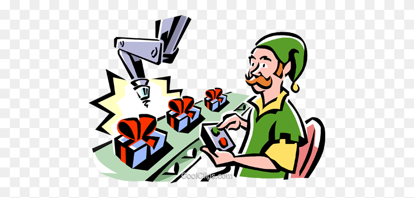 480x342 Elf Working On The Toy Assembly Line Royalty Free Vector Clip Art - Assembly Clipart
