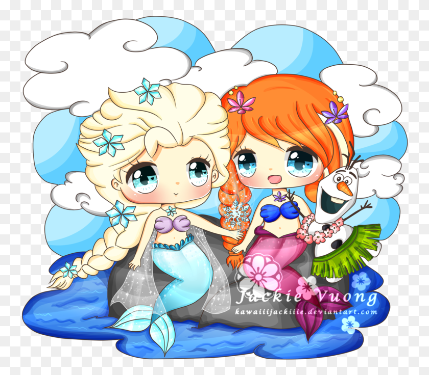758x676 Elsa And Anna Mermaids - Elsa PNG