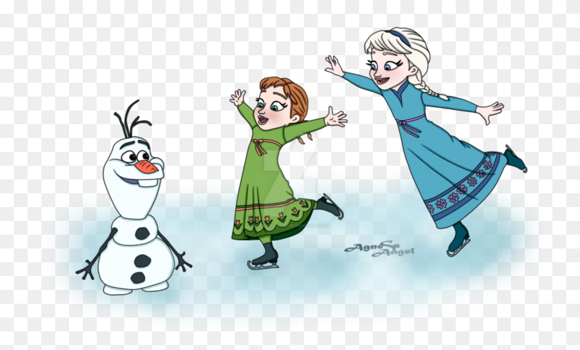 1180x677 Elsa, Anna And Olaf On Ice - Olaf PNG