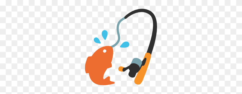 266x266 Emoji Android Fishing Pole And Fish - Fish Emoji PNG