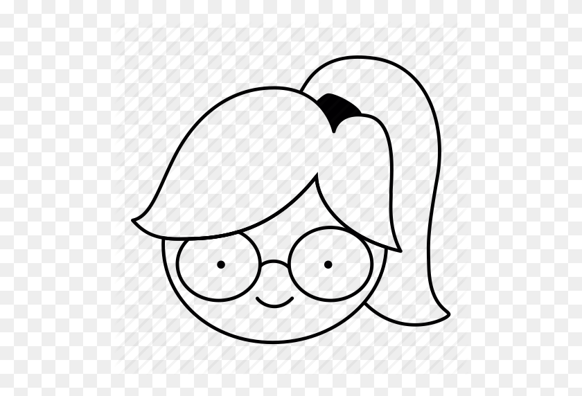 512x512 Emoji, Face, Geek, Girl, Glasses, Nerd, Ponytail Icon - Girl Emoji PNG