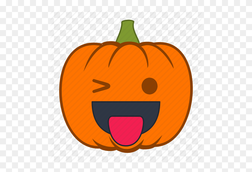 512x512 Emoji, Halloween, Holiday, Pumpkin, Smiley, Tongue, Wink Icon - Wink Emoji Clipart