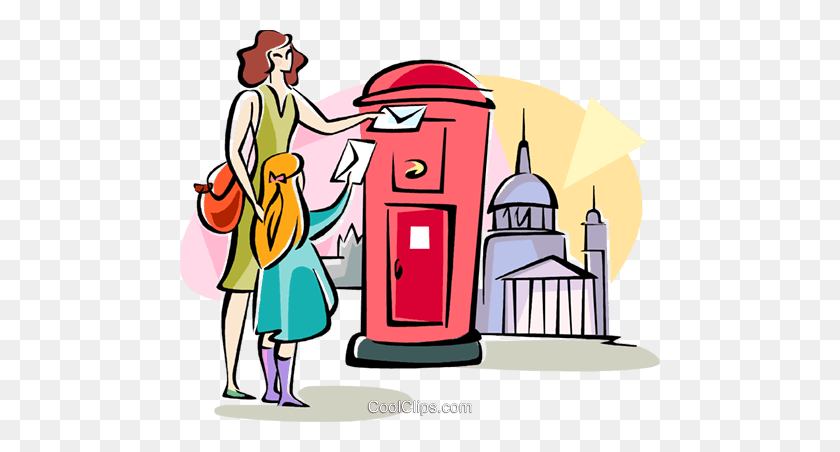 480x392 English Woman Dropping Off Her Mail Royalty Free Vector Clip Art - English Clipart
