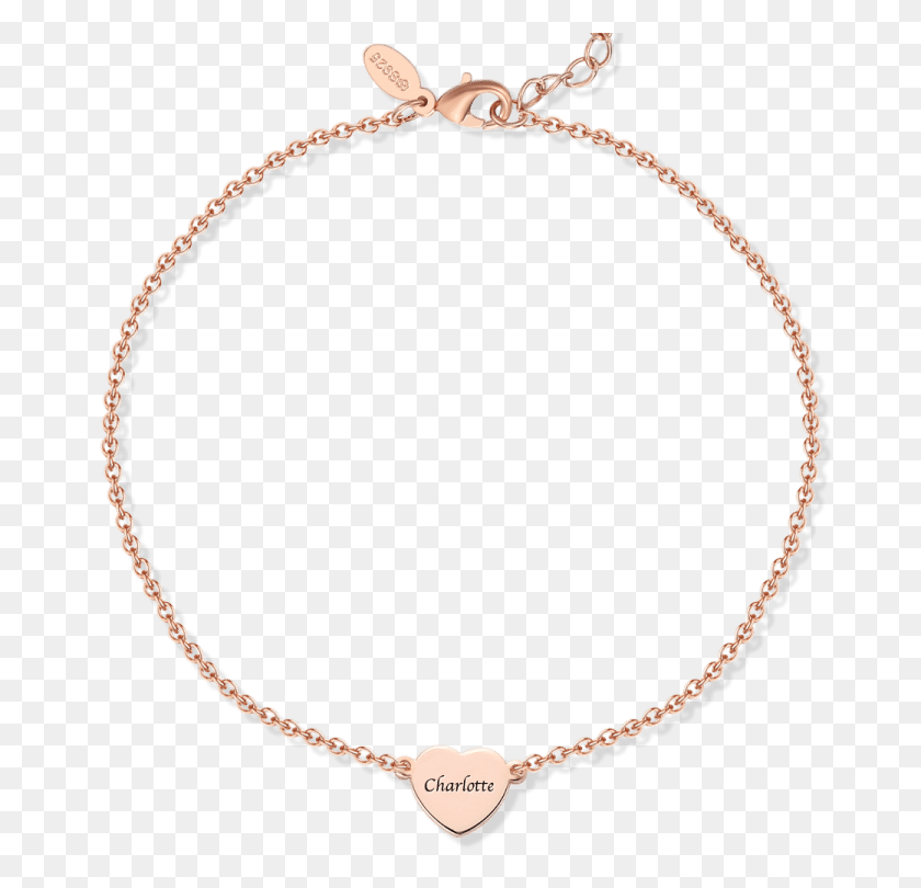 750x750 Engraved Heart Anklet Rose Gold Plated Silver - Gold Plate PNG
