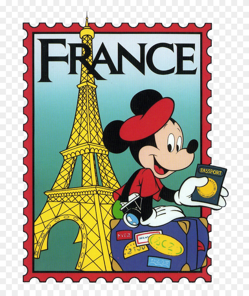 734x940 Epcot Mickey France Stamp Clipart International Mickey Mouse - Imágenes Prediseñadas De Sello Postal
