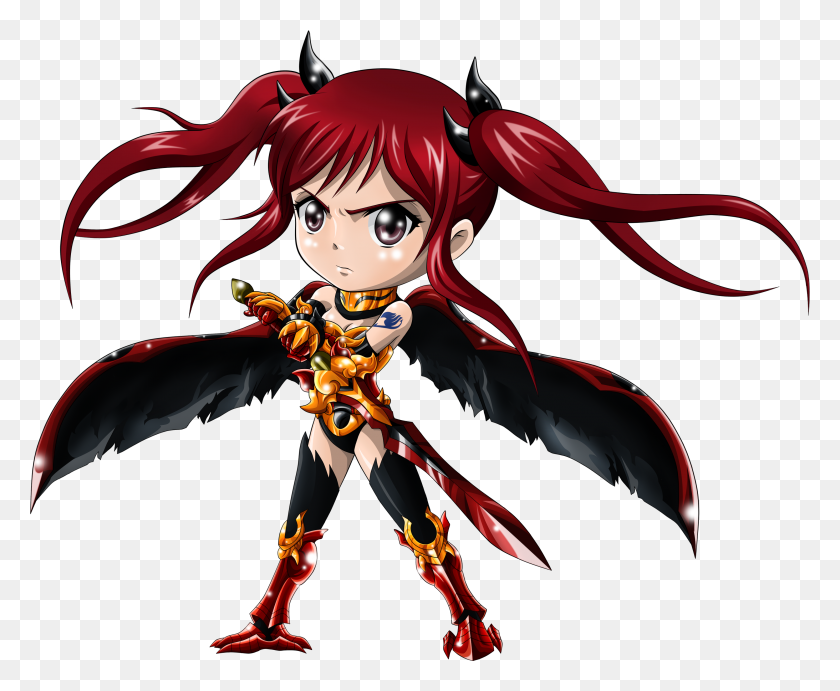 2967x2401 Erza Png Character Chibi Witch Anime - Erza Scarlet PNG