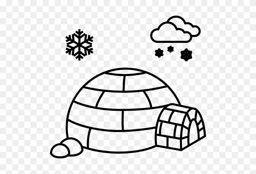 512x512 Eskimo, Cold, Snow, Buildings, Snowflake, Arctic, Igloo Icon - Raincoat Clipart Black And White