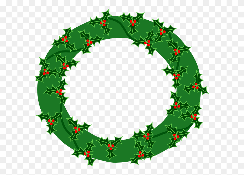 600x542 Evergreen Wreath With Large Holly Clip Art - Evergreen PNG