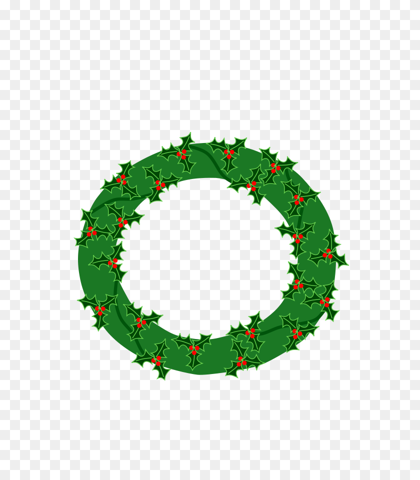 636x900 Evergreen Wreath With Large Holly Png Large Size - Holly PNG