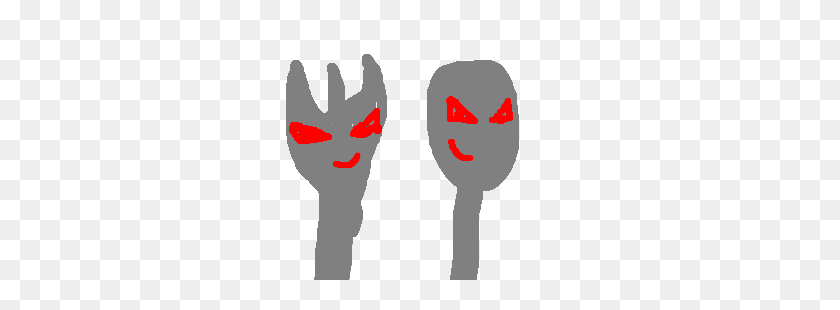 Evil Fork And Spoon With Glowing Red Eyes Drawing Red Glowing