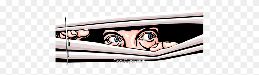 480x183 Eyes Peeking Through Blinds Royalty Free Vector Clip Art - Peeking Clipart
