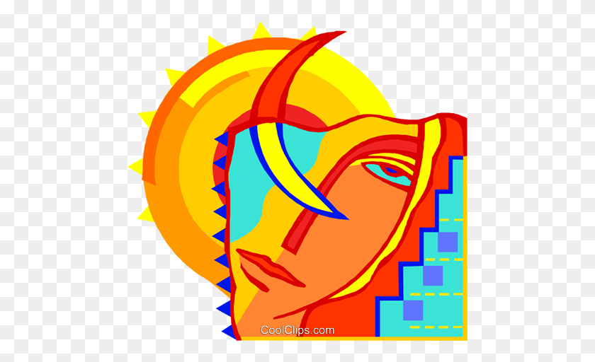 480x452 Face With Sun And Moon Royalty Free Vector Clip Art Illustration - Sun And Moon Clipart