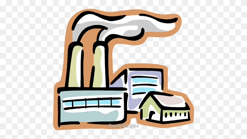480x413 Factory With Smokestack Royalty Free Vector Clip Art Illustration - Smoke Stack Clipart