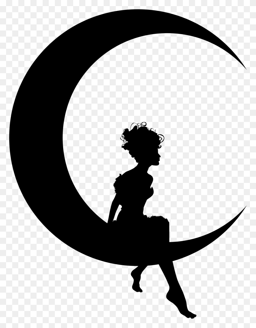 1706x2224 Fairy Sitting On Moon Crescent Transparent Png - Moon PNG