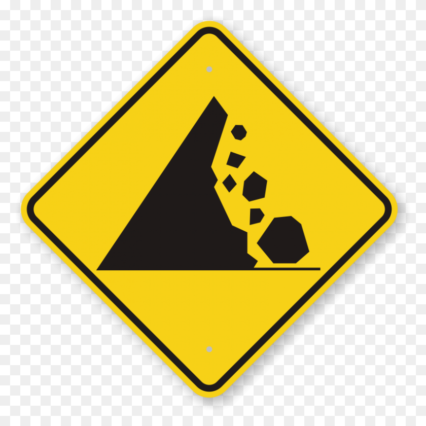 800x800 Falling Mountain Rocks Symbol Road Warning Sign, Sku K - Caution Sign PNG