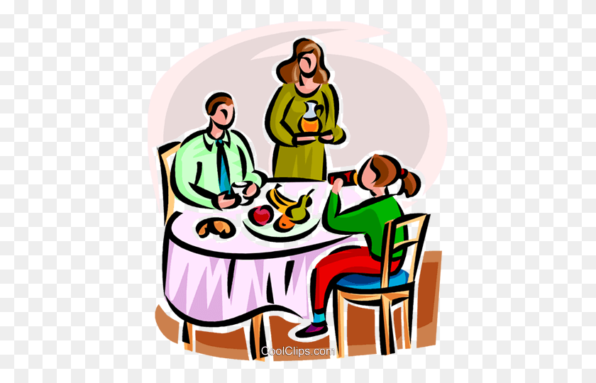 423x480 Family Having Dinner Royalty Free Vector Clip Art Illustration - Dinner Table Clipart