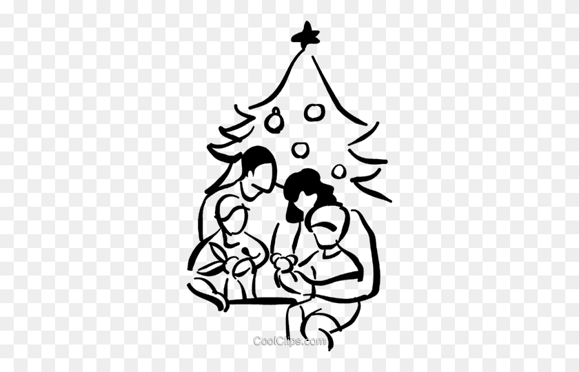 298x480 Family Opening Up Christmas Gifts Royalty Free Vector Clip Art - Christmas Gift Clipart Black And White